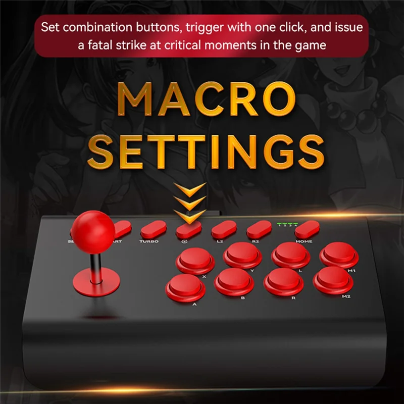 

ABMF-Y02 Fighting Game Joystick With Stretchable Bracket Games Console 3-Mode Connection Macro/TURBO Function Black Durable