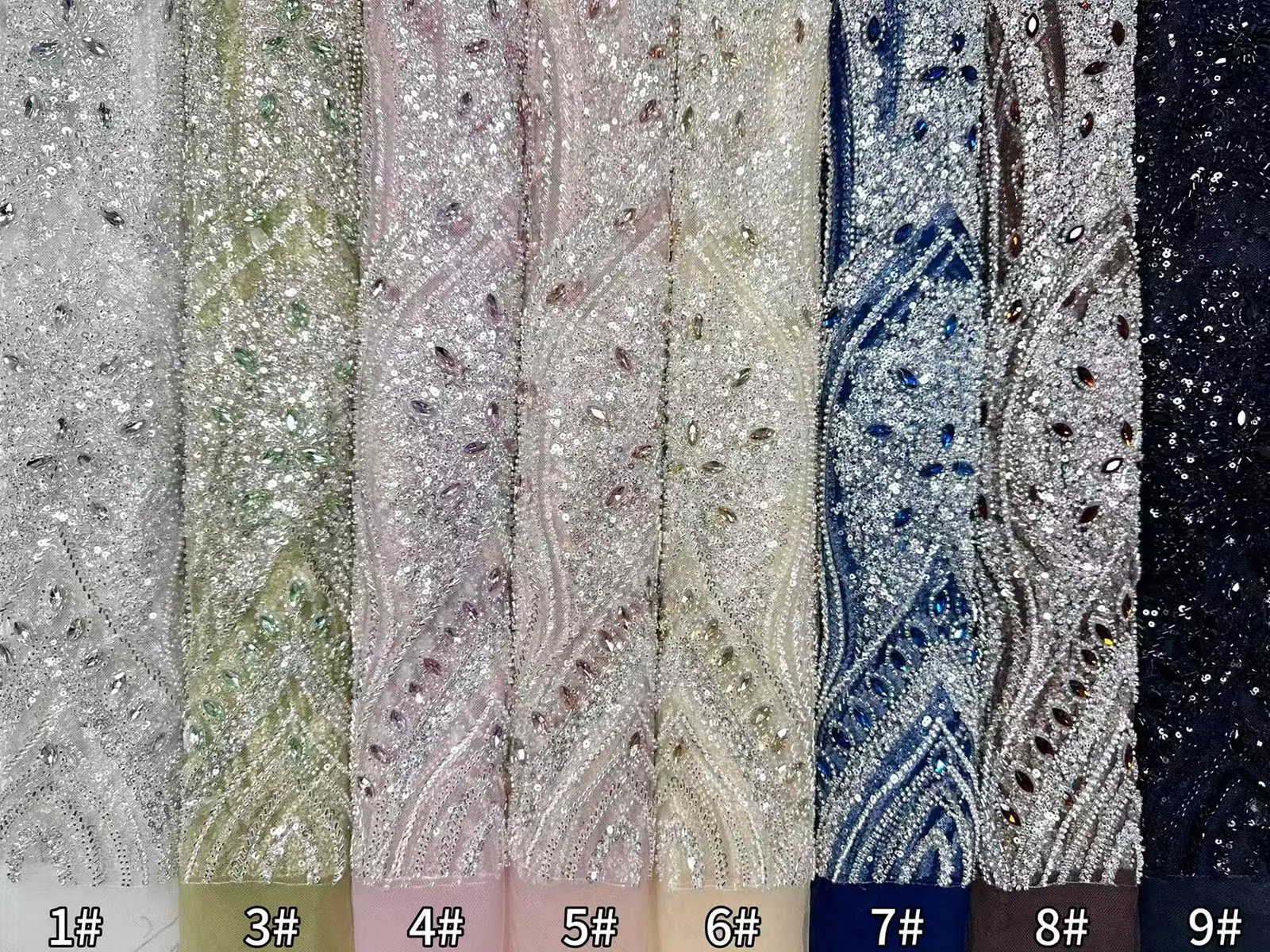 5 Yards rosa modischer nigerianischer Perlen-Stein-Tüll-Spitzenstoff, afrikanischer Pailletten-Netzstoff zum Nähen von Brautkleidern – Detail 27