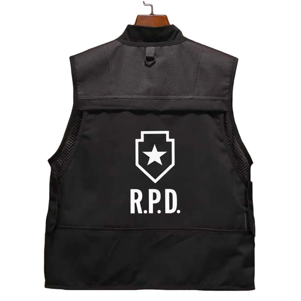 Adult Leon Vest RPD Cosplay Black Top Sleeveless Jacket Costume Game Evil Roleplay Clothes Halloween Carnival Party Fancy Suit