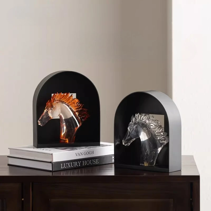 Estatua de Cabeza de Caballo de Acrílico, Símbolo de Éxito, Escultura de Resina, Figura Decorativa de Lujo para Sala de Estar, Aparador, Oficina