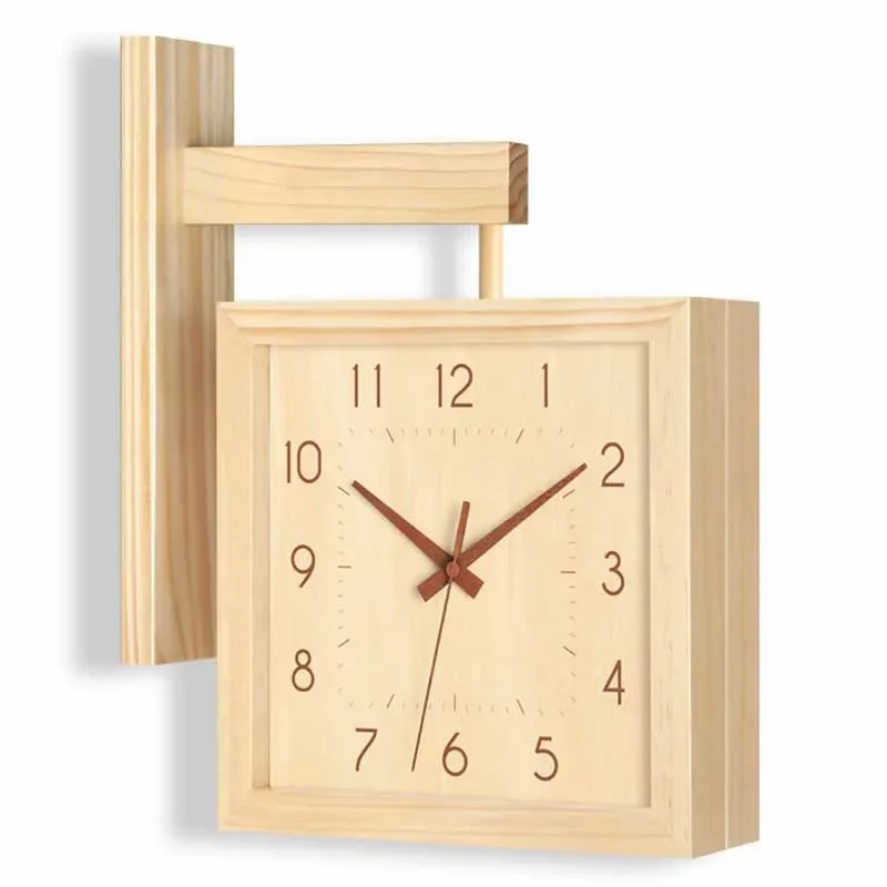 Wooden Double Sided Wall Clocks Mechanism Silent Wall Clock Interior Modern