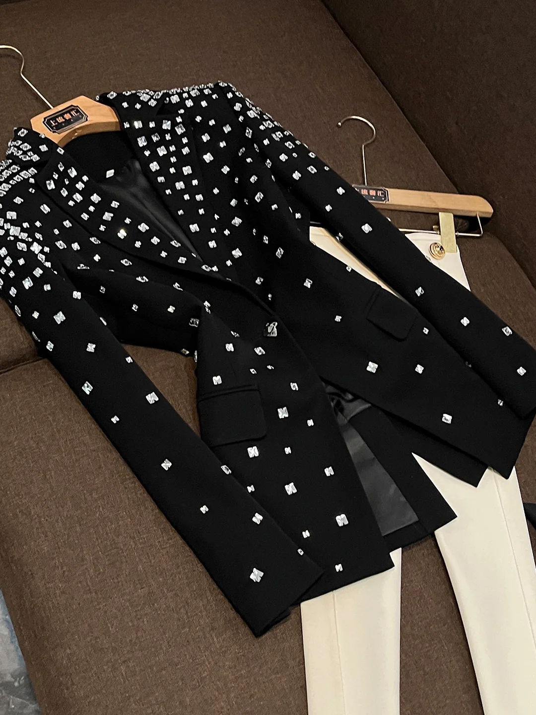 

Ele Slim Fit Busin Sle Suit 2025 Winter Luxury Faion Women's Polyester Fiber Long Sve Geometric Patterned