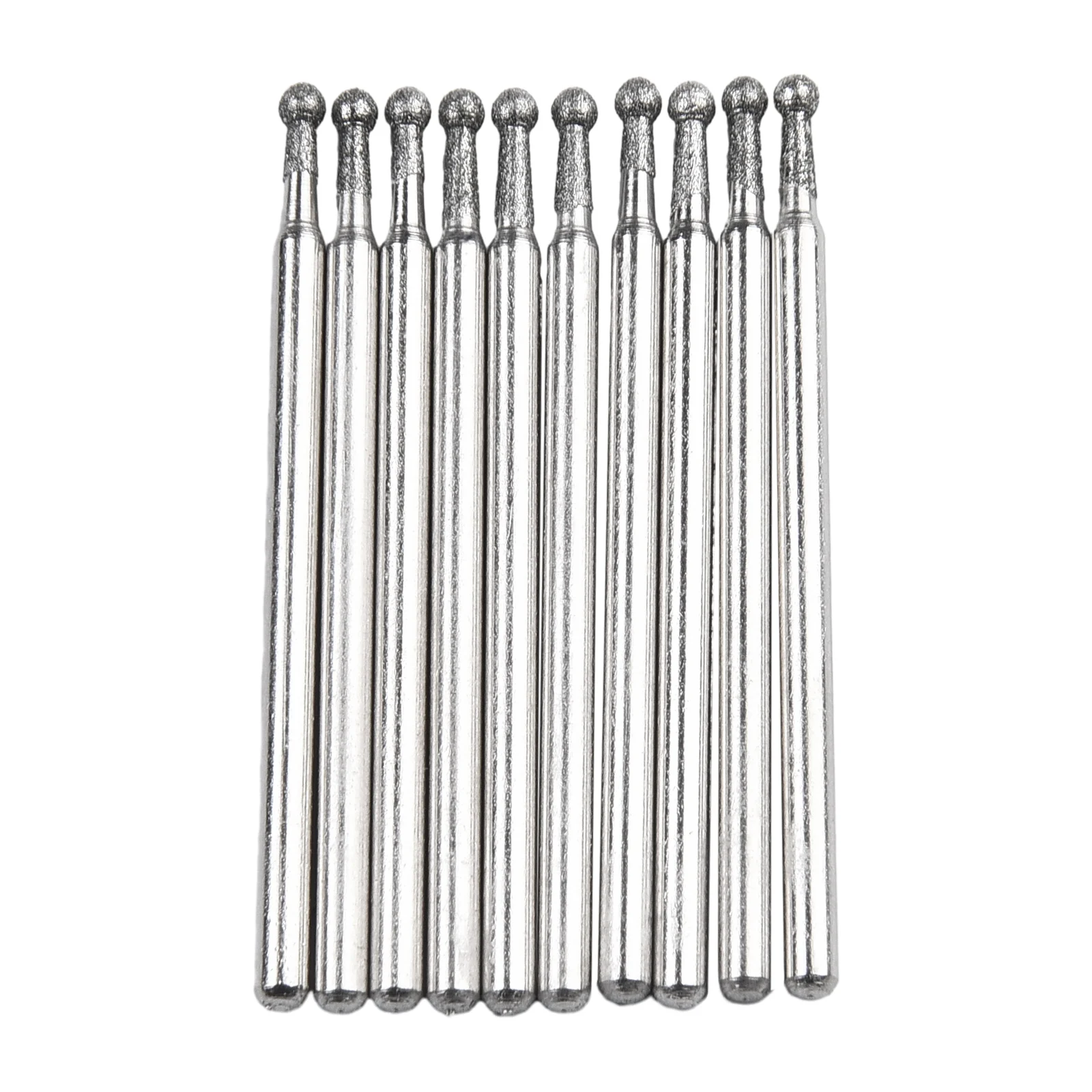 10Pcs Metal Diamond Drill Coated 2mm Spherical Circular Head Mounted Points Grinding Drills 2.35mm Shank 100 Grit Spherical