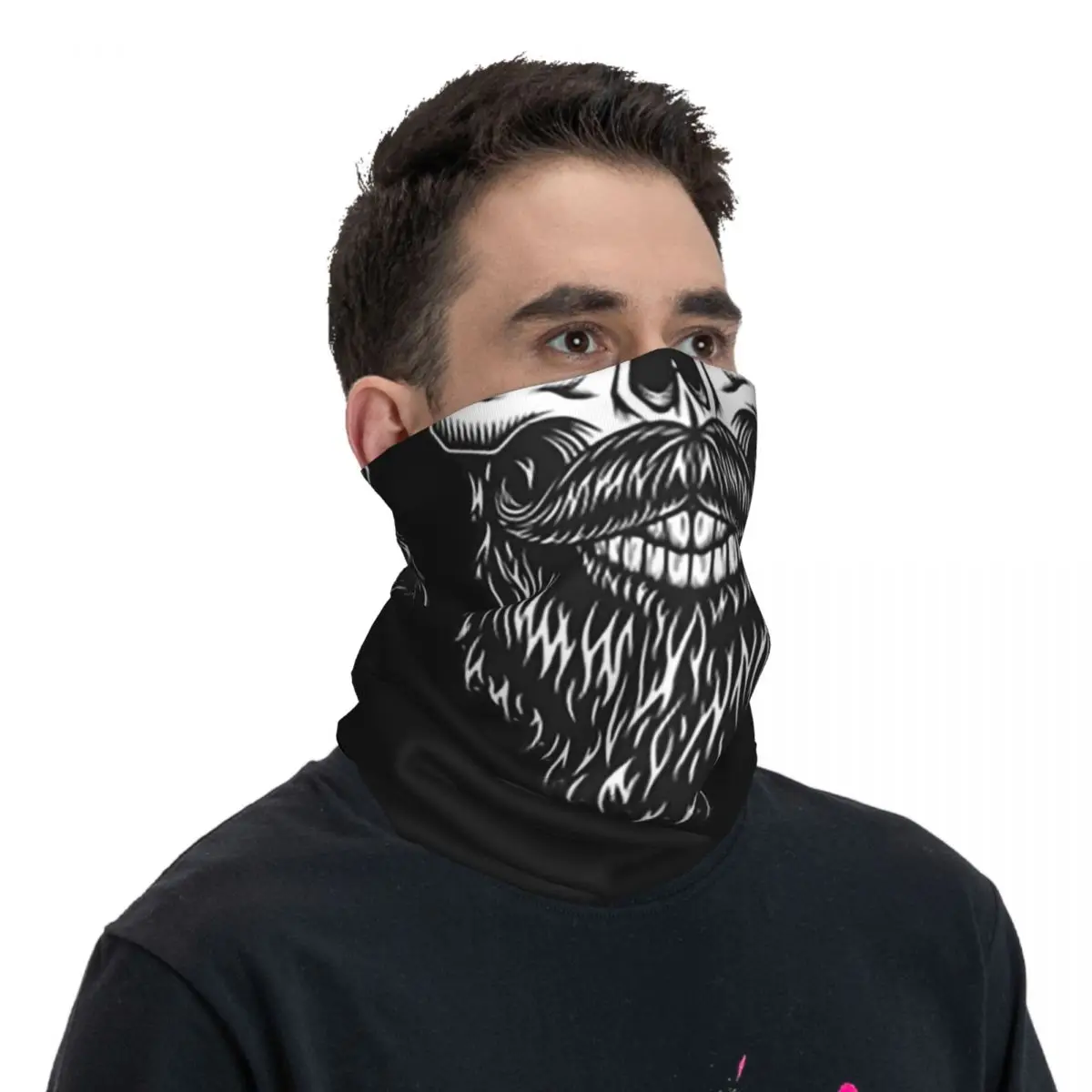 Bandana con diseño de calavera barbuda, máscara envolvente impresa, bufanda multiuso para ciclismo, deportes al aire libre, todas las estaciones