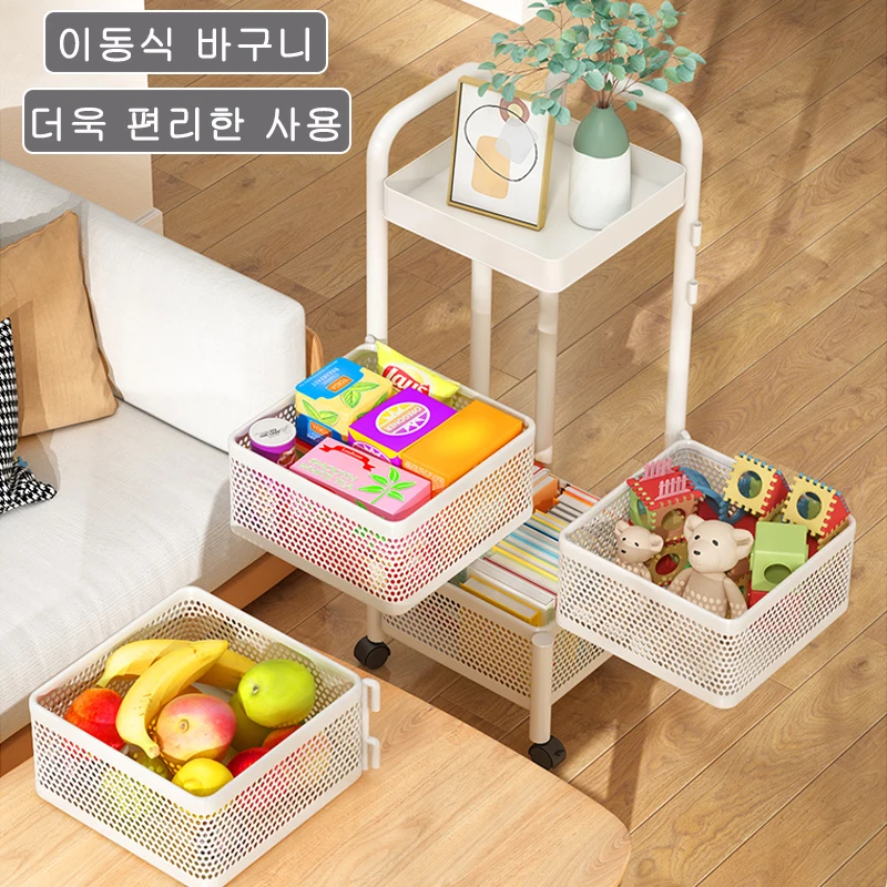Removable Rotating Kitchen Shelving Multi-floor Home Installation Free Multi-functional Storage Rack Vegetable and Fruit Basket