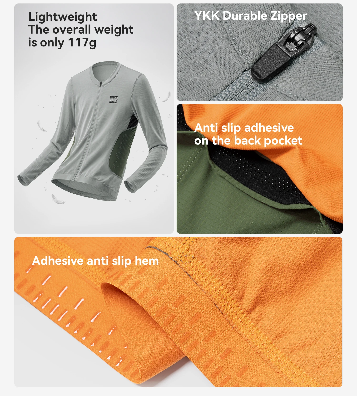 ROCKBROS Langarm-Radtrikot für Frühling und Sommer, leichtes, atmungsaktives Fahrradtrikot mit reflektierenden Elementen für Rennrad und Mountainbike – Detail 12