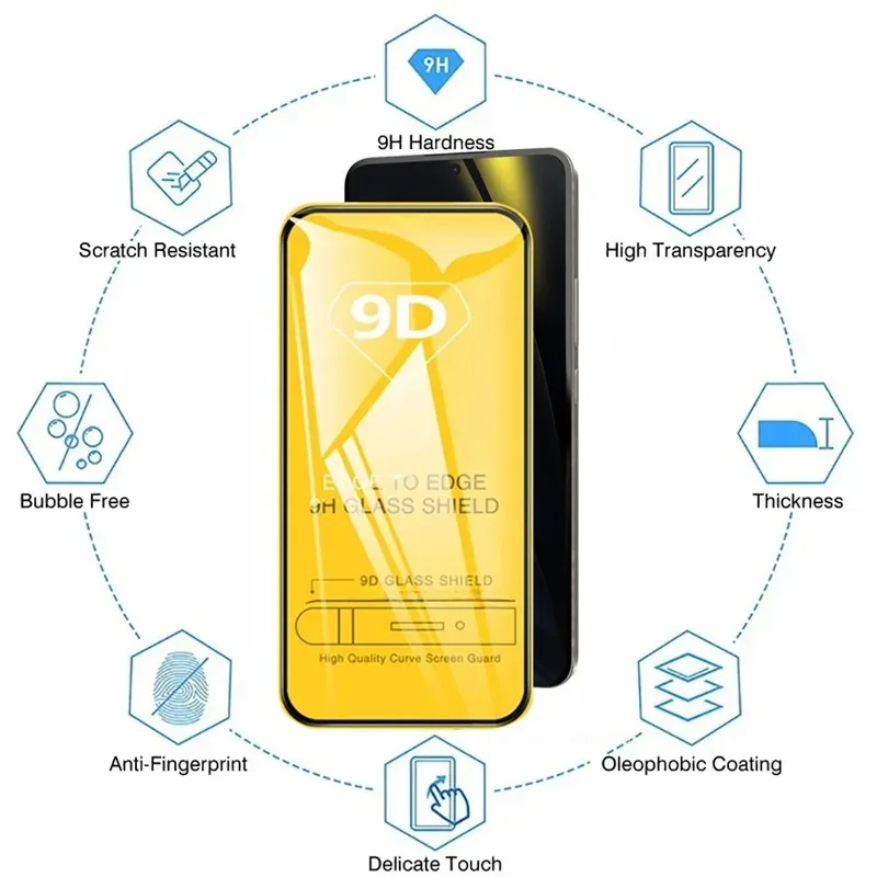 5PCS 9D Screen Protector For POCO F6 M6 F5 M4 M3 Pro C75 C65 C40 M5S F3 Tempered Glass For POC X6 X5 X4 X3 Pro F4 GT NFC Glass