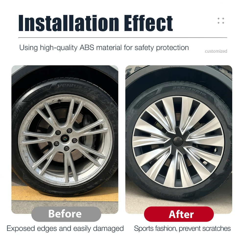 4 قطعة قبعات العجلات ل تسلا نموذج Y 19 بوصة غطاء محور الأداء السيارات استبدال HubCap غطاء حافة كاملة اكسسوارات 2018-2024 #2