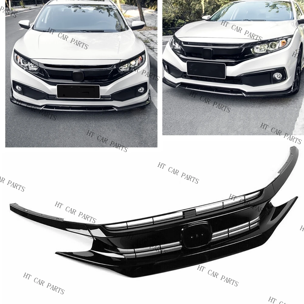 

Для Honda Civic 10, 2016-2018, 2016, 2017, 2018, 3 шт./1 комплект, Черная передняя решетка для гриля, верхняя Передняя решетка для гриля