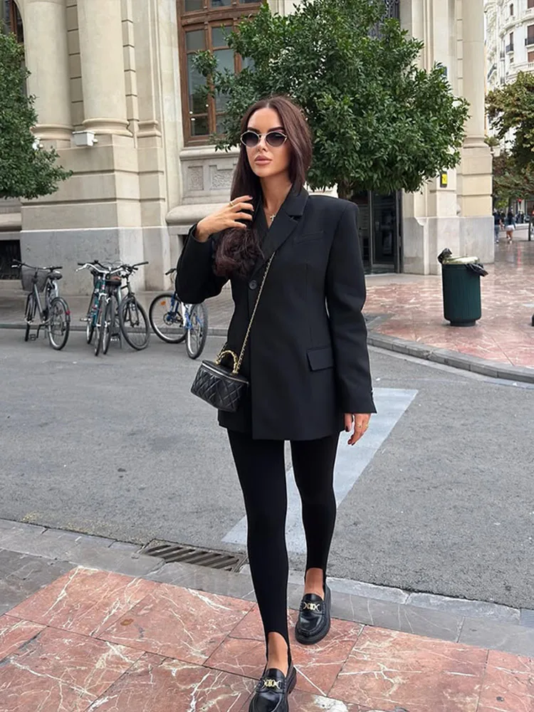 Elegante almofada de ombro fino terno jaquetas mulheres lapela sólida manga comprida jaqueta feminina primavera autumnchic estilo diário outwears topos