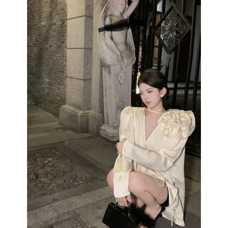 봄과 가을 여성용 패셔너블한 긴팔 셔츠, 프랑스풍의 시크하고 다재다능한 우아한 탑