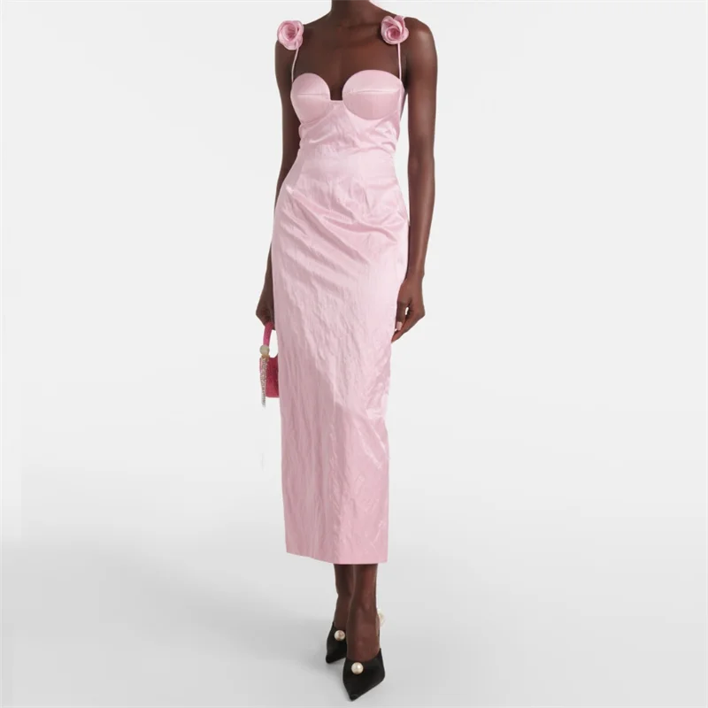 

Womens dresses New 3D flower decorated sleeveless long dresses for summer 2025 suspender slim fit midi dresses y2k party dresses