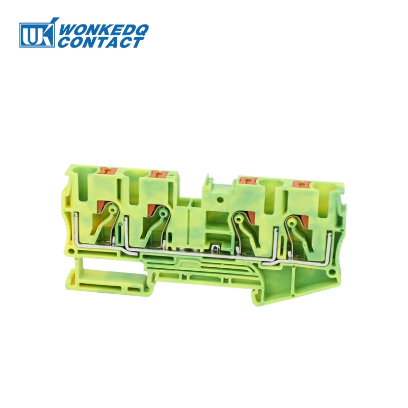 PT6-QU-PE Grounding Terminal Block on Din Rail Earth Ground Electrical 6mm Yellow/Green Wires Connector PT 6-Quattro-PE