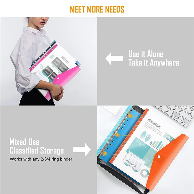 24Pack A4 Plastic File Folder,Expandable A4 Expandable Punched Pockets For A4 Folders,With Snap Closure And Label Pocket