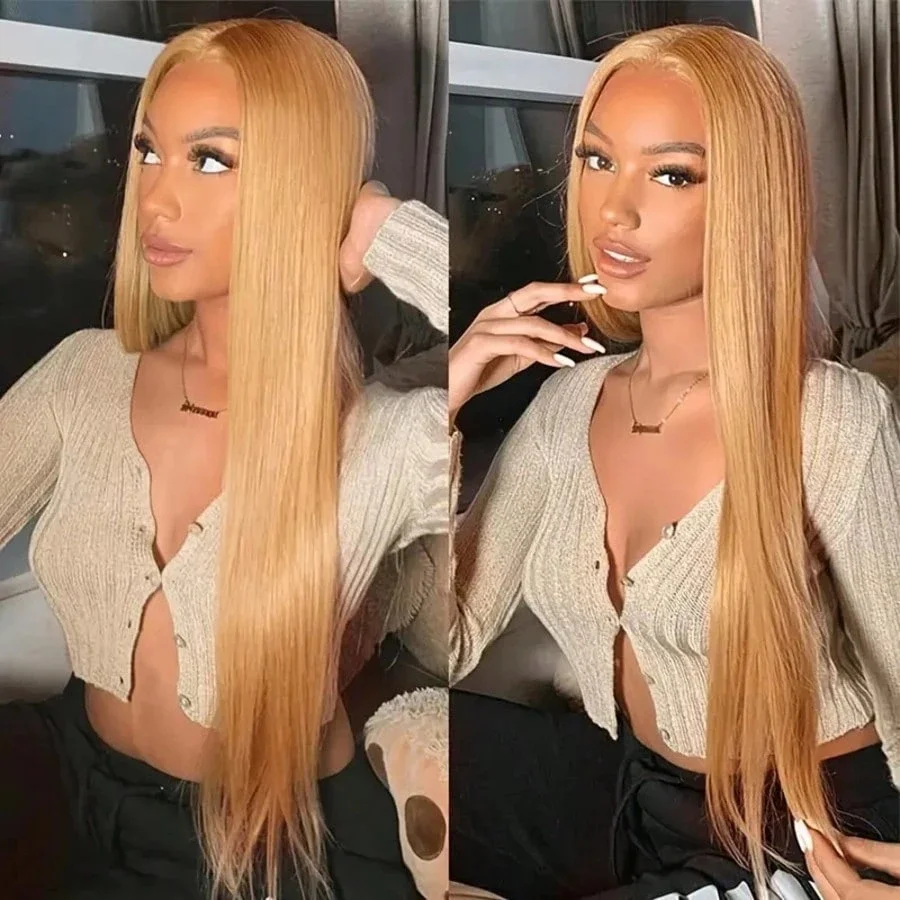 30 Inch #27 Honey Blonde Human Hair Wigs Bone 13X6 Hd Lace Frontal Wig Pre Colored Straight Pre Plucked With Baby Hair Brazilian Human Hair Wigs For Women
