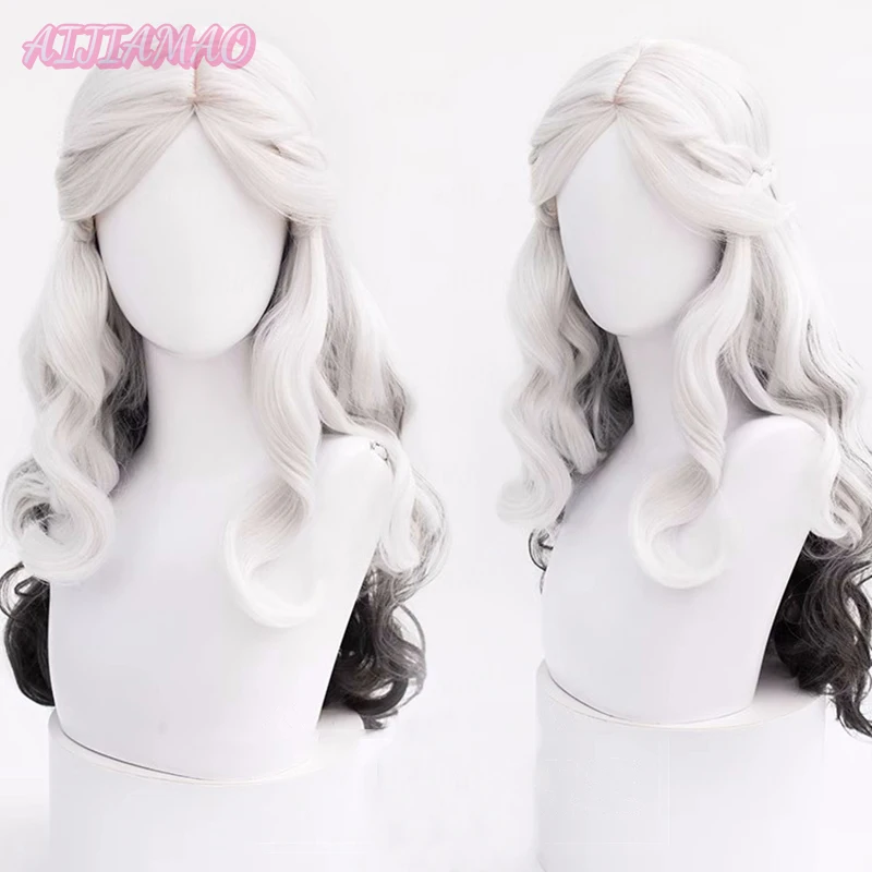 Identity V Ada Mesmer Cosplay Wig Curly Wave Wig Black Grey Wig Cosplay Anime Cosplay Wigs Heat Resistant Synthetic Wigs