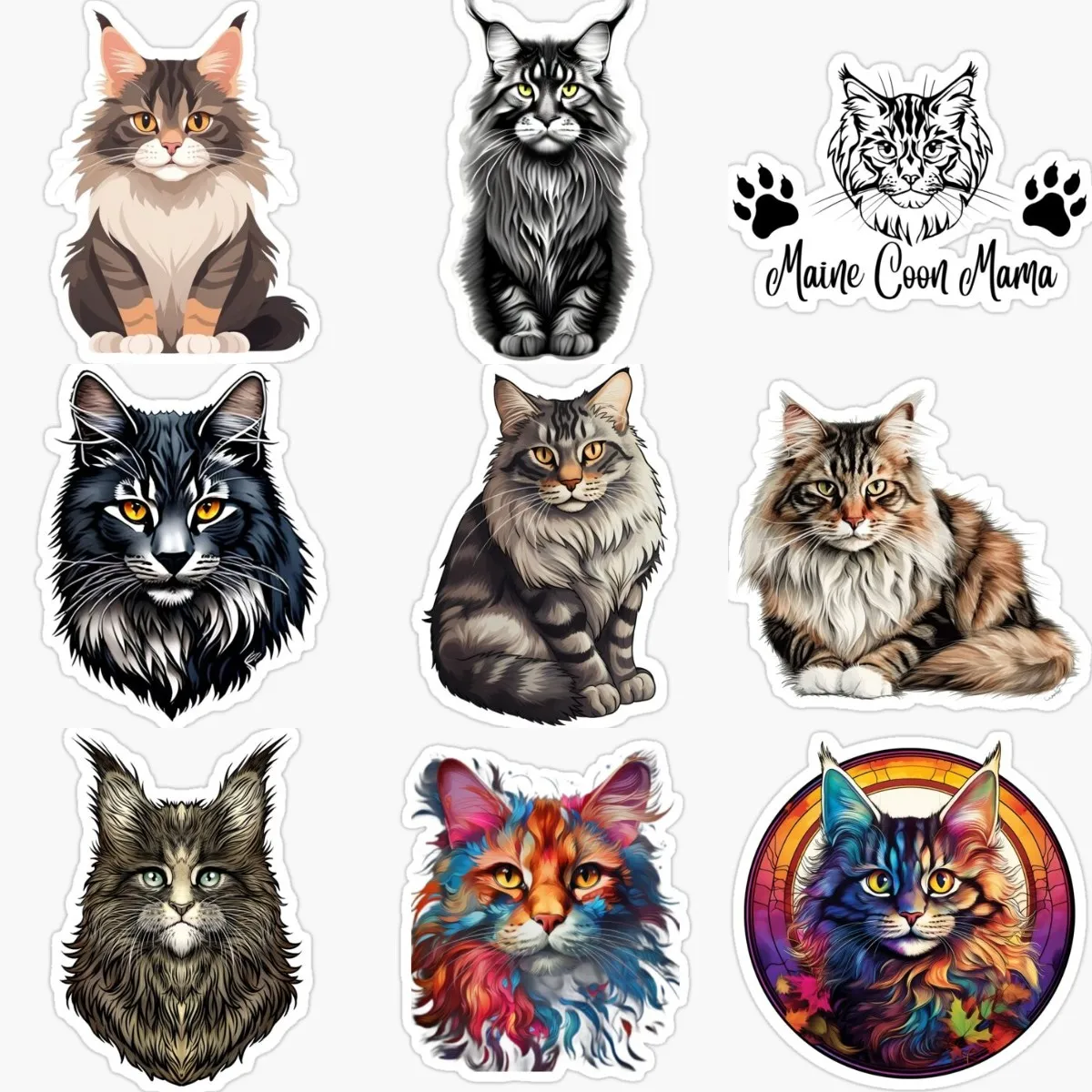 Creative Cat Maine Coon Cat Cute Pets PVC Waterproof Stickers for Decorate Car Van Bicycle Fridge Window Wall Room Decal