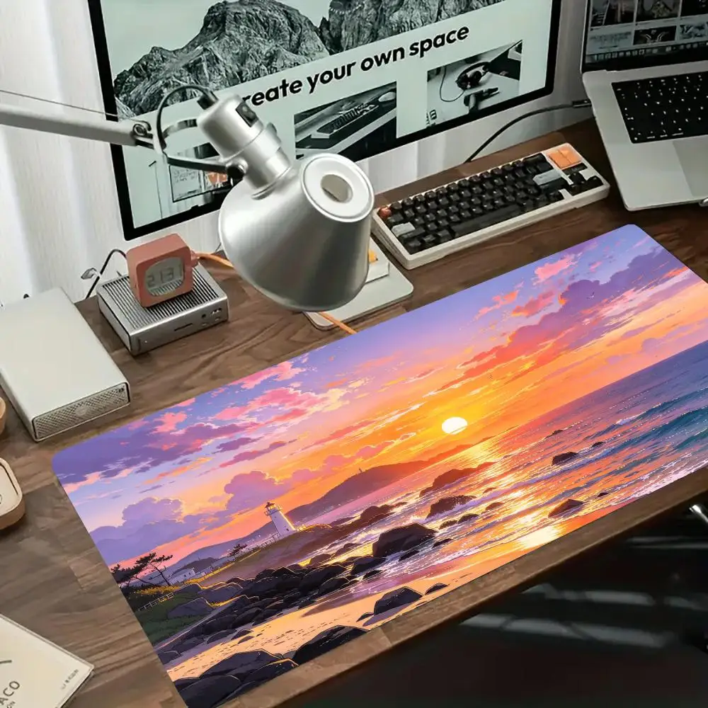 Hanok Village Night View Desk Mat Smooth Glide Thick Rubber Precision Tracking For Cozy Home