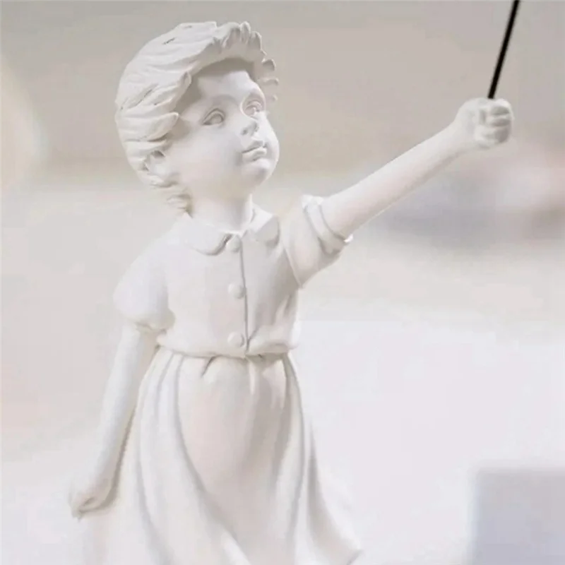 A59E-1 قطعة فتاة صغيرة مع بالون تمثال تمثال النحت المعيشة غرفة الدراسة ديكور غرفة نوم الراتنج المنزل الجدول الديكور Whit