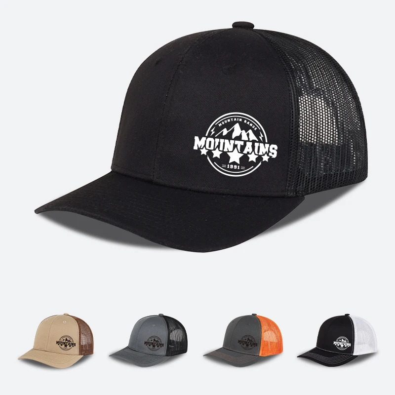MOUNTAINS Trucker-Kappe mit Logo-Aufdruck, weich, bequem, verstellbar, Retro-Outdoor-Stil, robust, modisch, Unisex, perfekt für Hallo