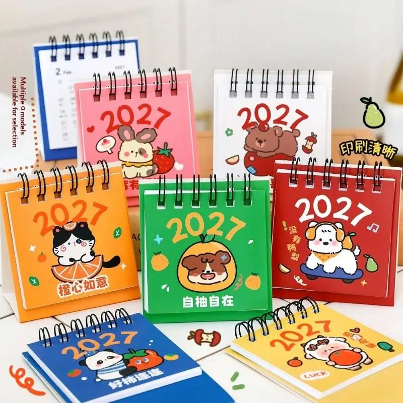 Mini New 2027 Desk Calendar Double Coil Cartoon Monthly Schedule Planner Desktop Ornaments For Home Office