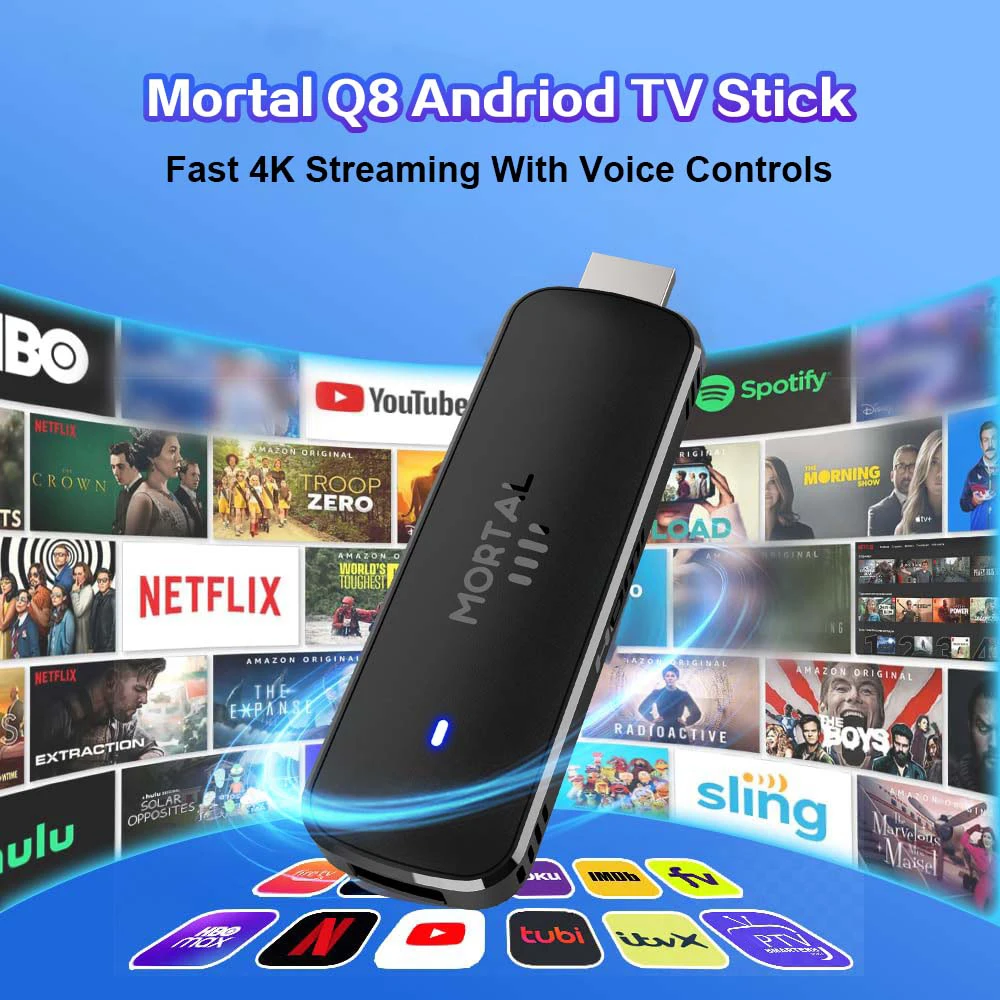 Global Version Android TV Stick Mortal Q8 Voice Remote Android14 8K 4K Video Wifi6 Netflix YouTube Streaming VS Fire TV stick