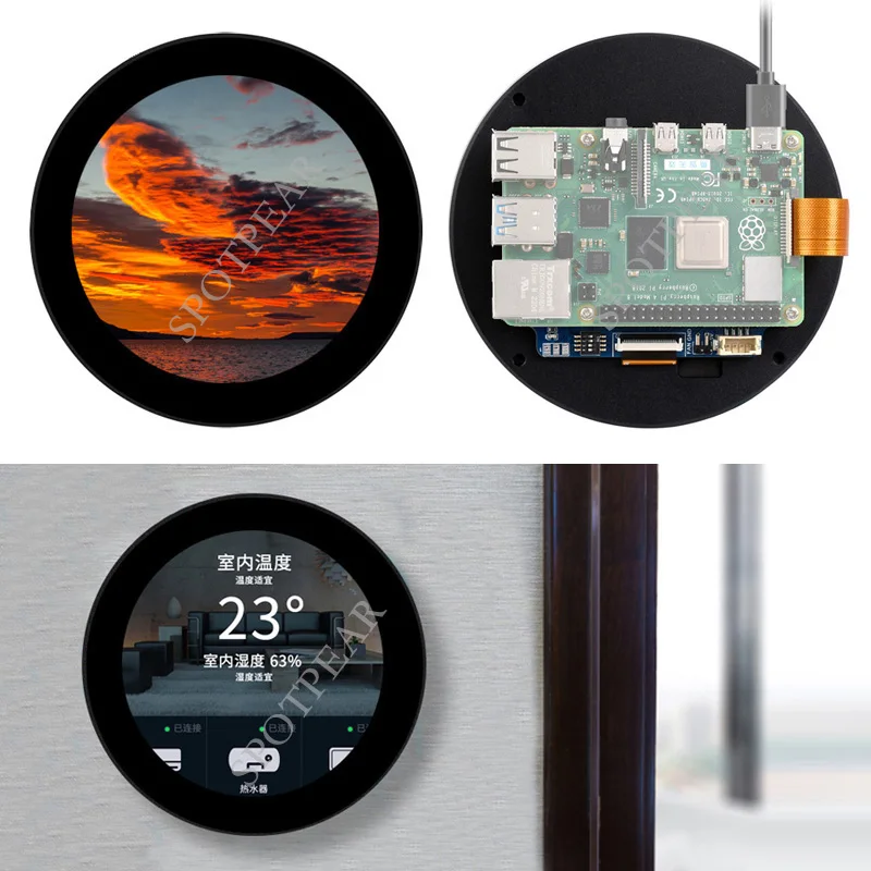 Raspberry Pi 3.4inch Capacitive Touch Screen MIPI DSI LCD 800 × 800 Round IPS Display for Pi 4B / 3B+