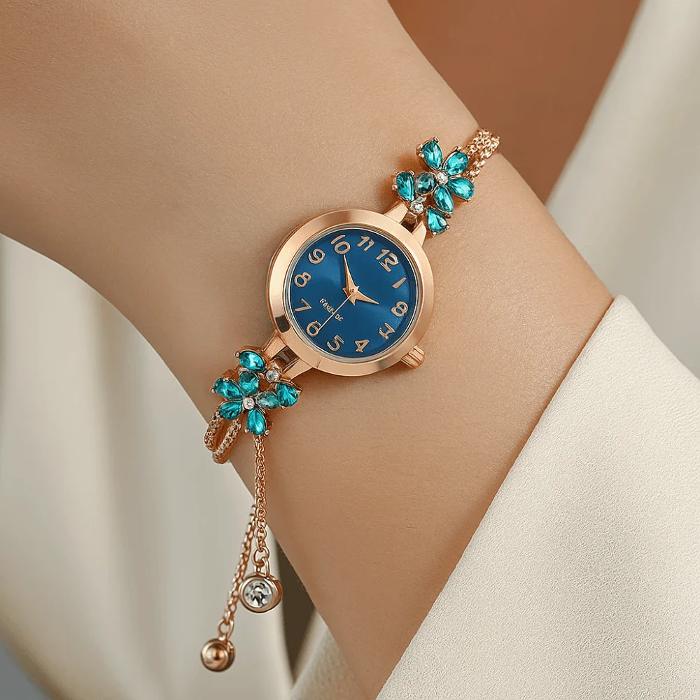 

Elegant Women's Bracelet Watch Flower Quartz Wristwatch Double Layered Chain Ladies Business Watches Exquisite Simple