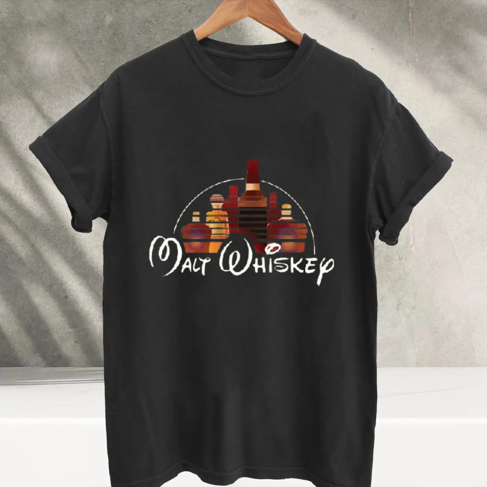 Unisex Malt Whiskey Bottle Graphic T‑Shirt Vintage Whisky Bottles Art Print Soft Cotton Loose Tee Tops for Men Whisky Lover Tops