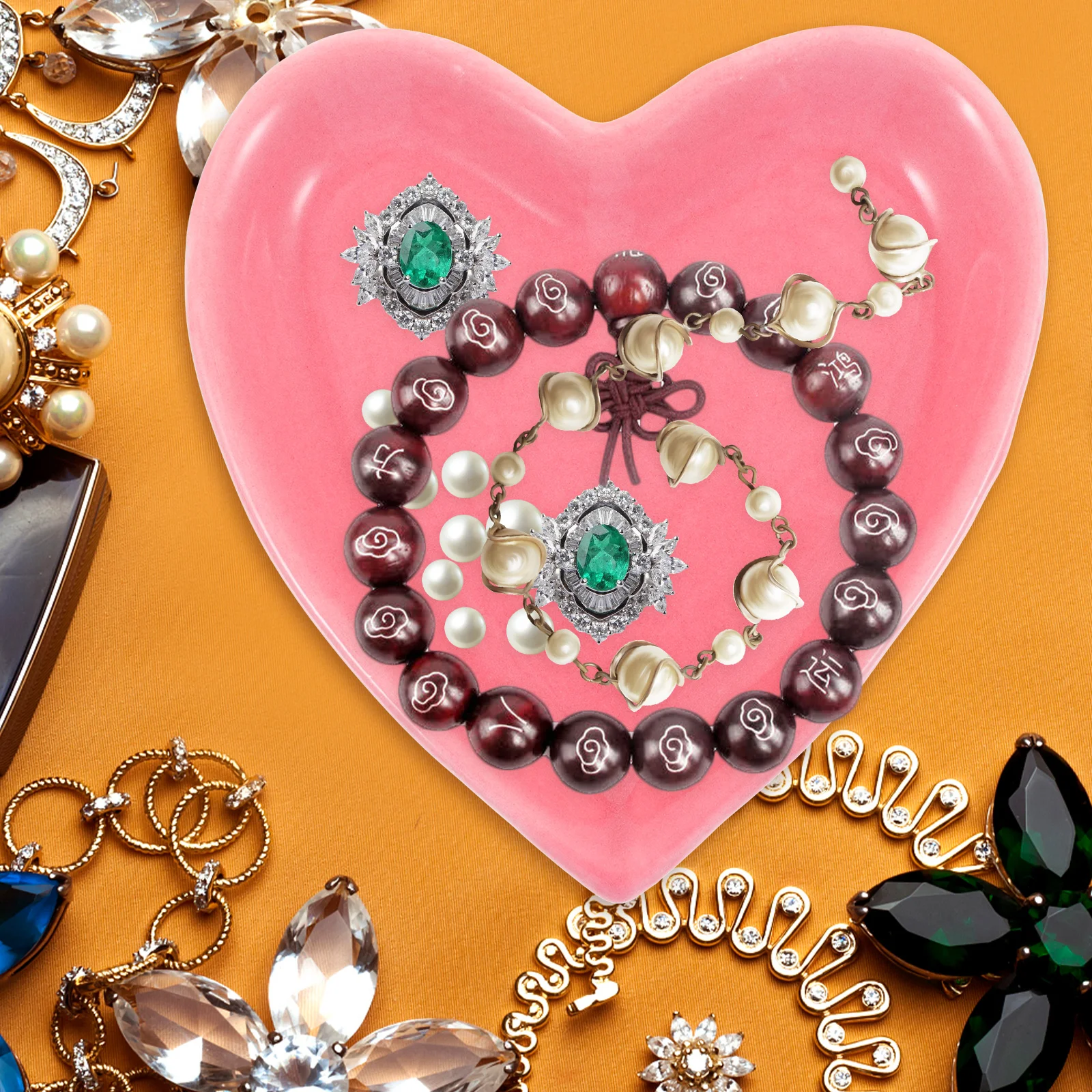 Jewelry Display Tray Ceramic Heart Ring Holder for Home Hotel Dorm Decorative Jewelry Organizer Trinket Storage Plate