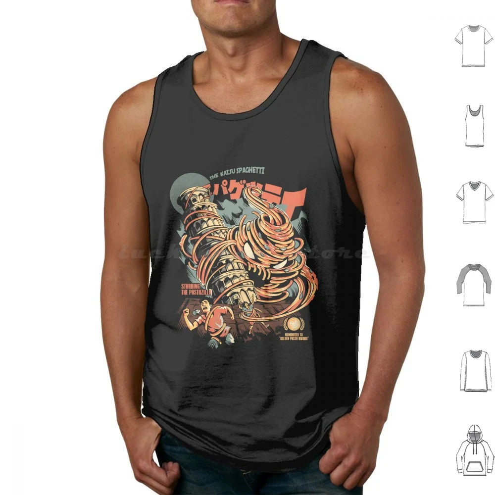 The Kaiju Spaghetti-Black Version Tank Tops Vest Sleeveless Spaghetti Pasta Food Kaiju Monster Japan Japanese Retro