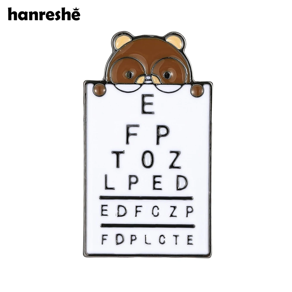 Hanreshe Bear and Vision Test Brooch Medical Ophthalmology Theme Lovely Animal Pin for Ophthalmologist Nurse Lapel Badge Gifts