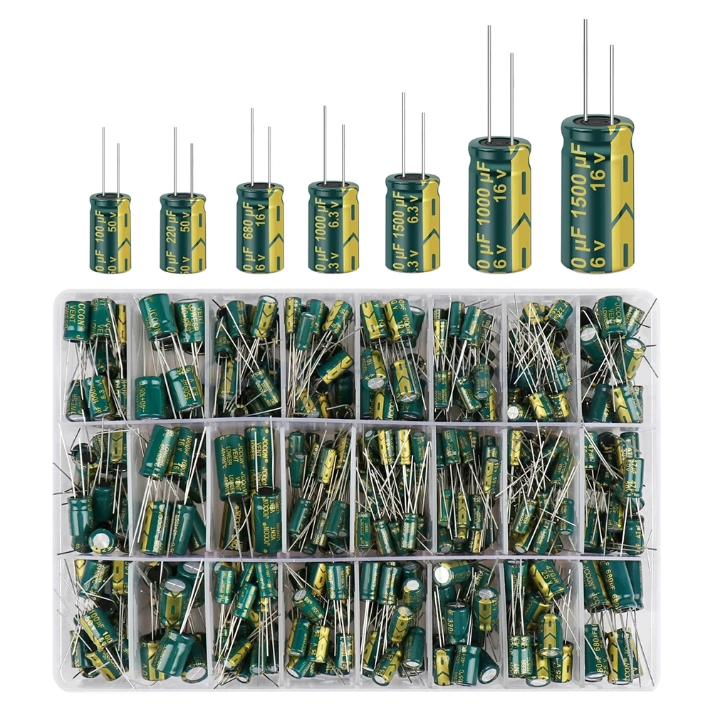 

15/24/36 Values 225/460/925Pcs Aluminum Capacitors Set High Frequency Low ESR Aluminum Electrolytic Capacitor Assortment Box Kit