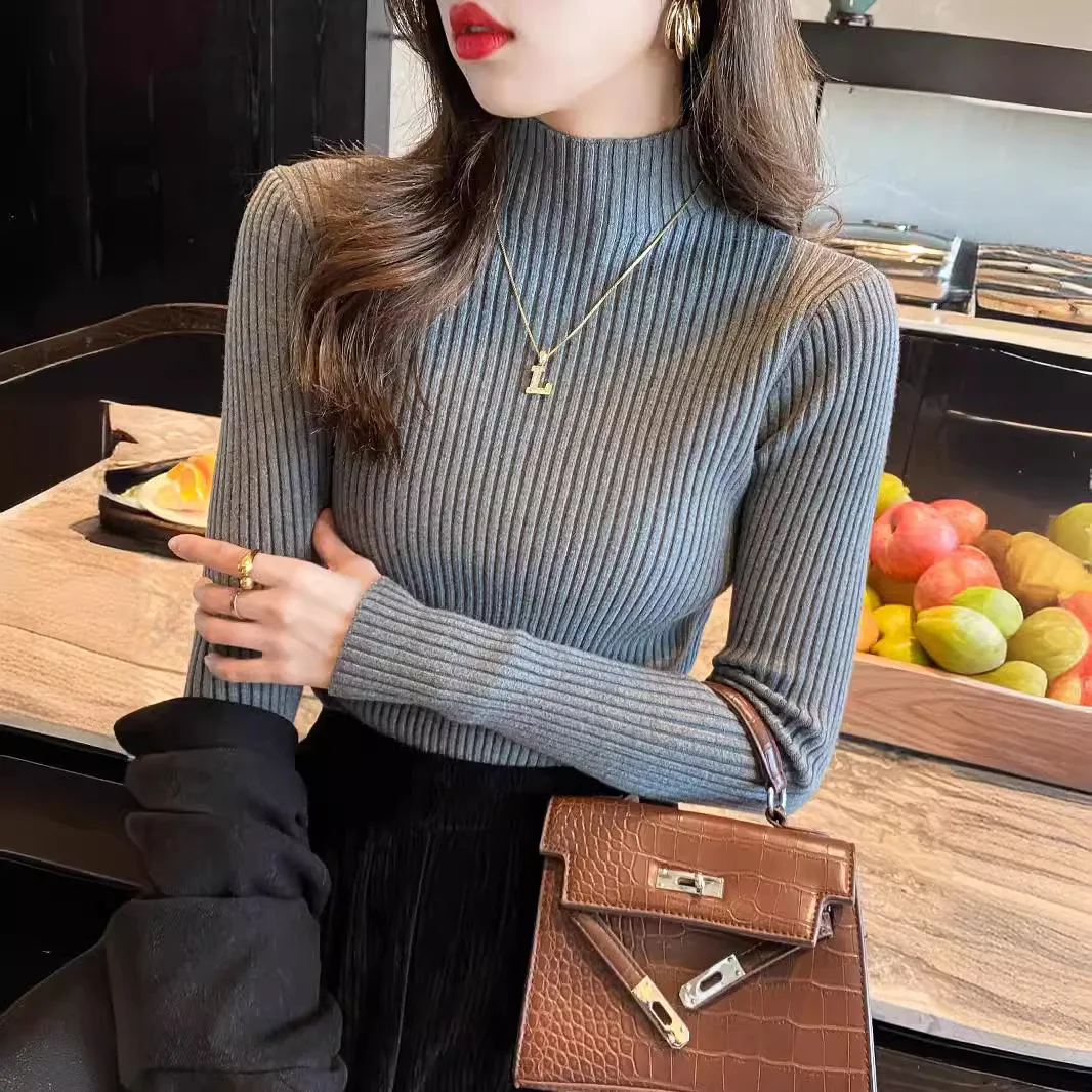 Women's 2025 New Core-Spun Yarn Half Turtleneck Sweater - Autumn & Winter Versatile Inner Wear, Stylish Knit Top, Cross-Border H