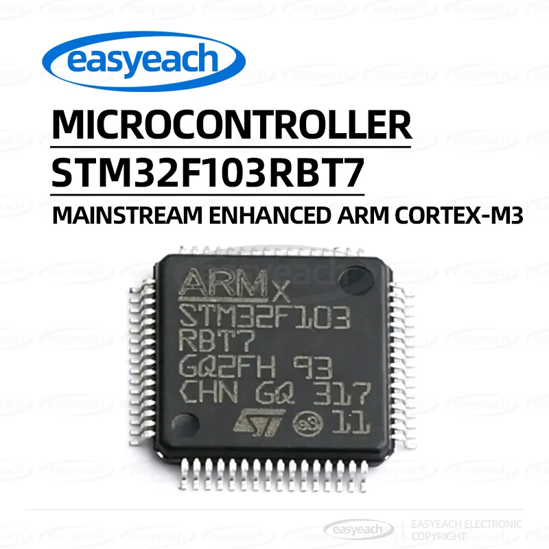 STM32F103RBT7 mainstream enhanced ARM Cortex-M3 MCU, equipped with 128 KB Flash, 72 MHz CPU, and motor control microcontroller