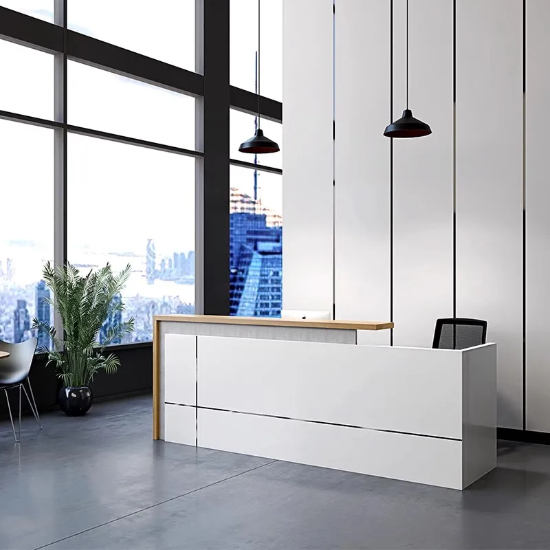 Front Desk Reception Counter Table Modern Design Customized Beauty Counter Wood Hospital Office Desk White Small Luxury Salon