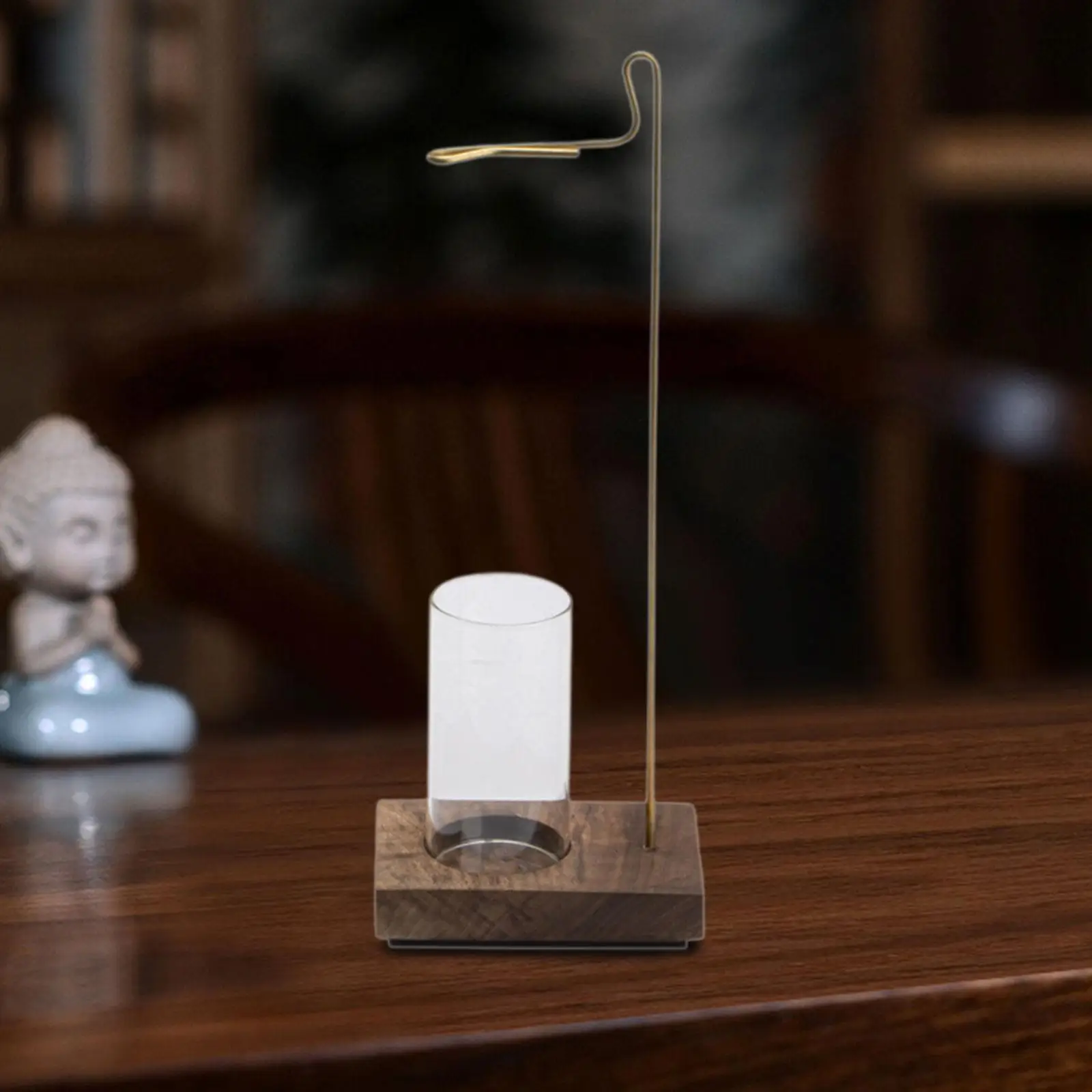 Upside Down Incense Burner Anti-ash Flying Incense Sticks Holder Wood Base with Glass Ash Catcher Desktop Incense Burner Holder