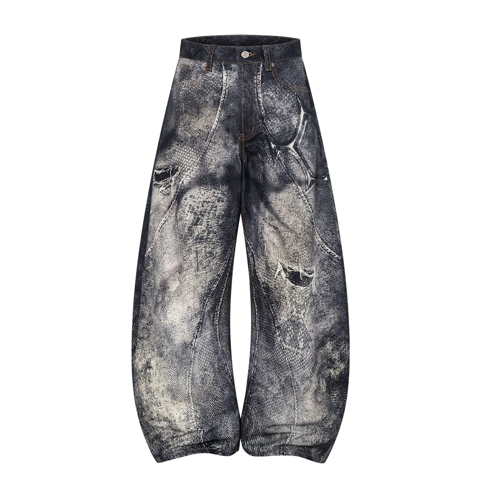 Men's High Street Fashion Vibe Style Y2K Jeans Pants Streetwear 3D Printed Loose Fit Hip Hop Denim Trousers Baggy Jeans Bottoms