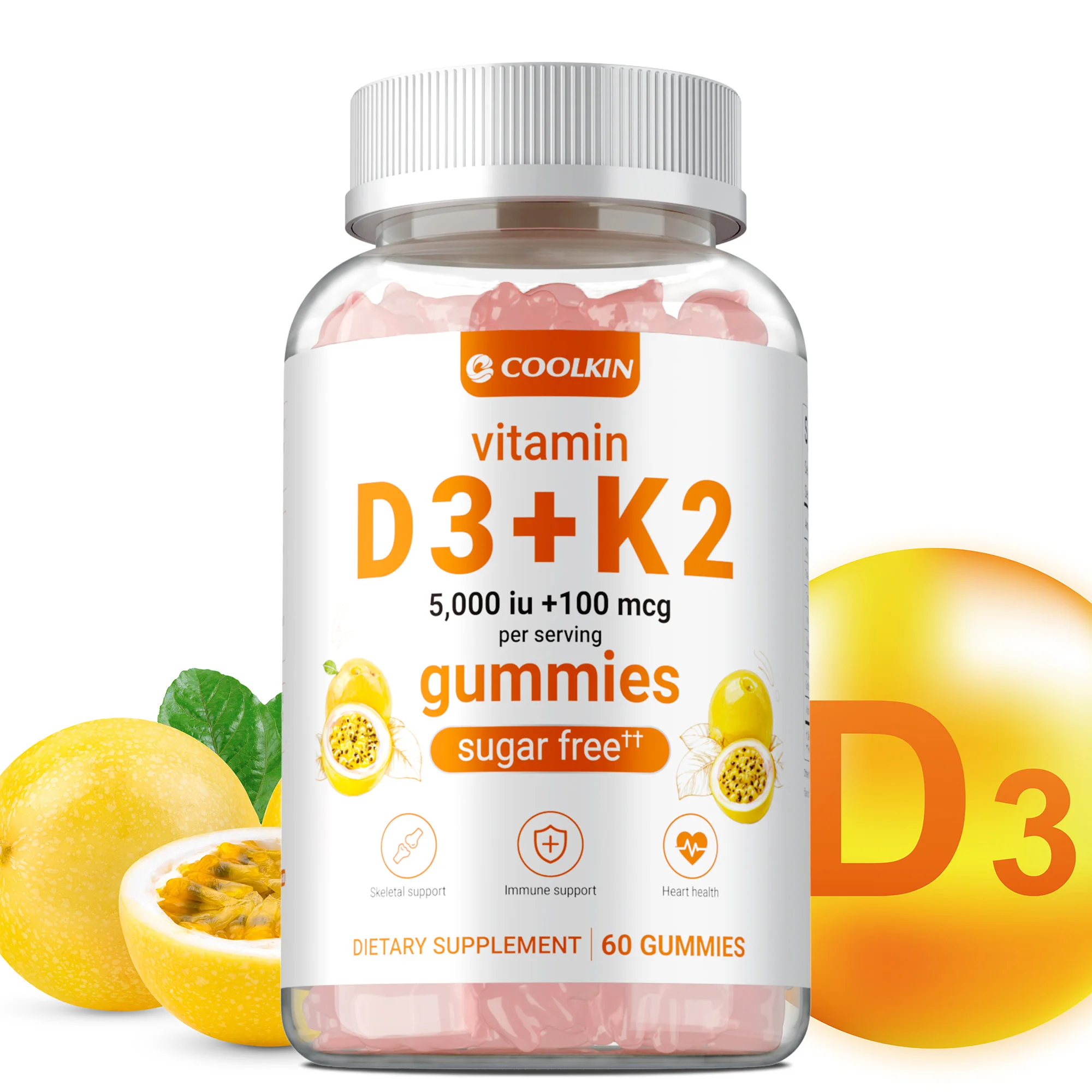 Vitamin D3 + K2 Gummies - Increase Bone Density, Promotes Heart, Dental and Cardiovascular Health, Metabolism, Enhance Immunity
