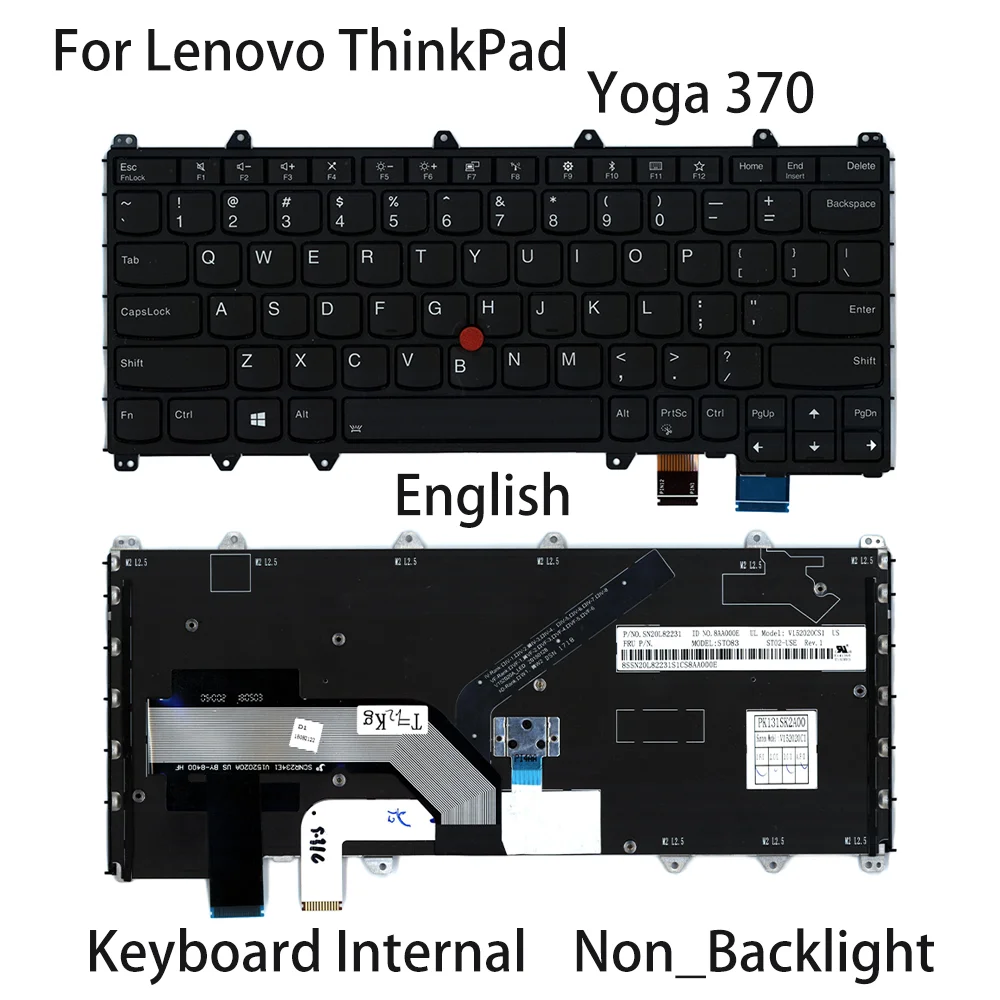 New For Lenovo ThinkPad Yoga 370 Laptop Keyboard Internal English Black Non_Backlight FRU:01EN386