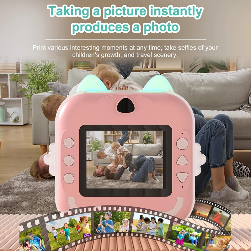 Kids Instant Camera,Selfie Digital Camera with 1080P Videos,Portable Travel Camera Toy for Children with Print Paper & 32G Card