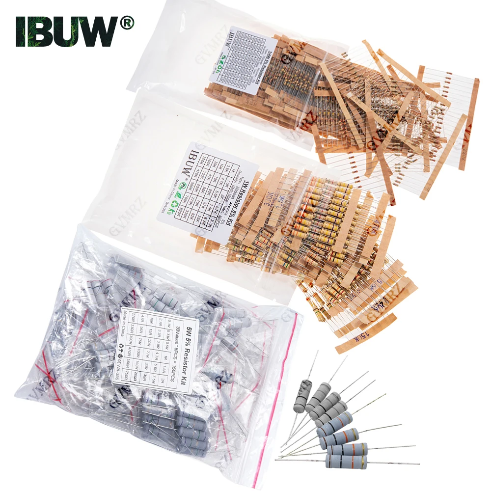 1/2W 1W 2W 3W Resistance 5% Carbon Film Resistor Assortment Kit Set 30Kinds Each 5/10PCS 1R~750R 1K~820K Ohm