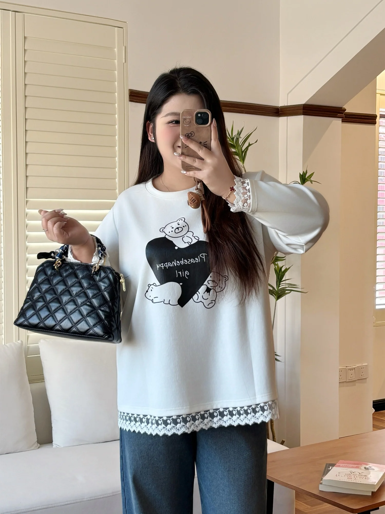 

Женская зимняя базовая рубашка больших размеров с круглым вырезом и принтом, свободного кроя, с кружевными рукавами, в повседневном стиле, стандартный крой, полиэстер, хлопок, B...