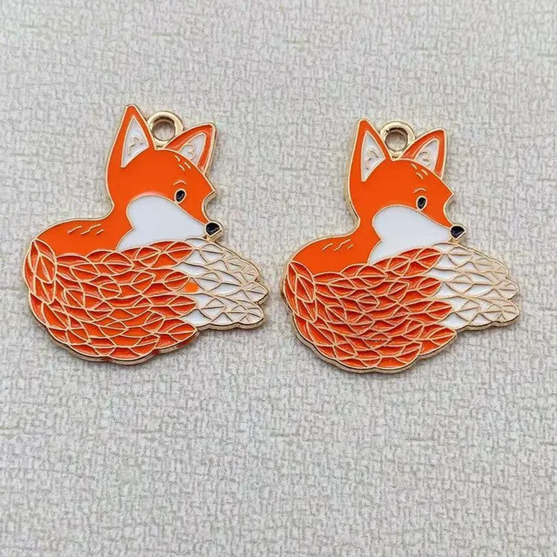 10pcs Enamel Fox Charm for Jewelry Making Supplies Bulk Animal Kawaii Earring Charms Bracelet Necklace Pendant Craft Accessories