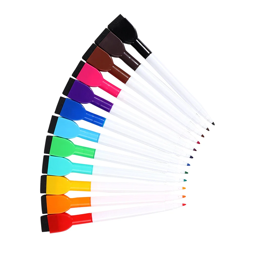 

12 Color Whiteboard Markers Dry Erase Pens Felt Brush Tips Children Doodle Smooth Surface Writing Office Classroom Water Soluble