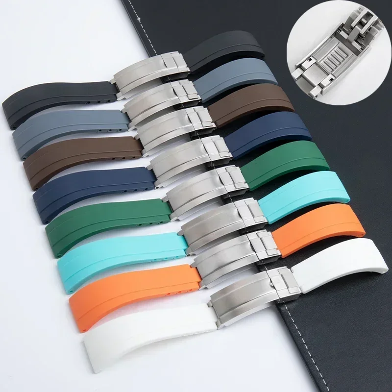 

Универсальный резиновый ремешок для часов 20/21 мм для ремешка Rolex, регулируемый браслет из бука подводника GMT Yachtmaster Glideleck sekio Omega