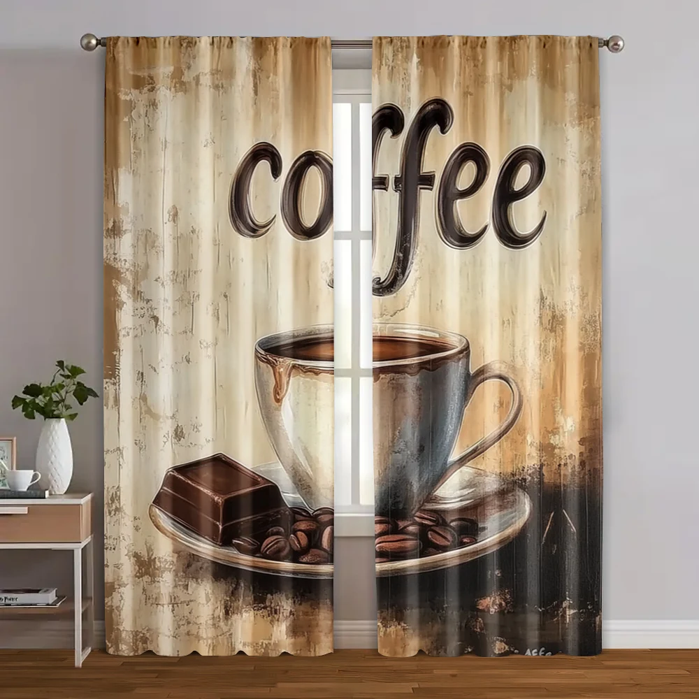 2pcs, Curtains 2D print Vintage coffee and chocolate Machine Washable Fabric (without rod) Decorations Outdoor Perfect for