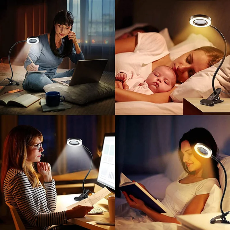 

ABZV-48 LED Desk Lamp Clip with 5X Magnifying Glass Light 360° Adjustable 3 Modes LED Desk Light for Bed Desk Work Crafts-1PC