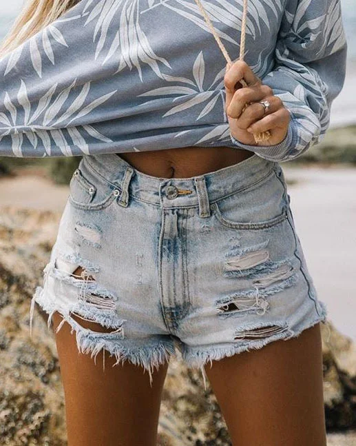 2024 Fashion Women Summer Tear Denim Shorts Jeans Women High Waisted Short New Sexy Push Up Tassel Slim Casual Denim Shorts