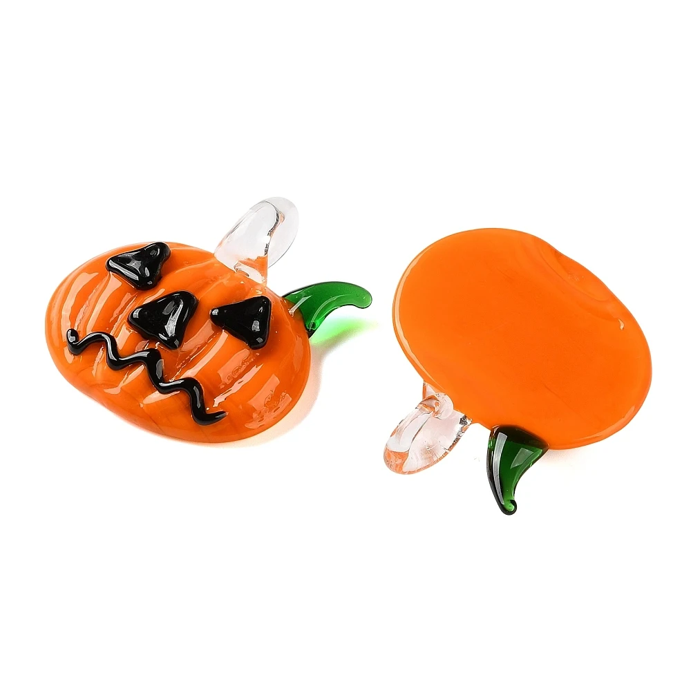 KitBeads 5pcs Halloween Pumpkin Lampwork Glass Charms Orange Lantern Jewelry Decor for DIY Bracelet Necklace Making Crafts